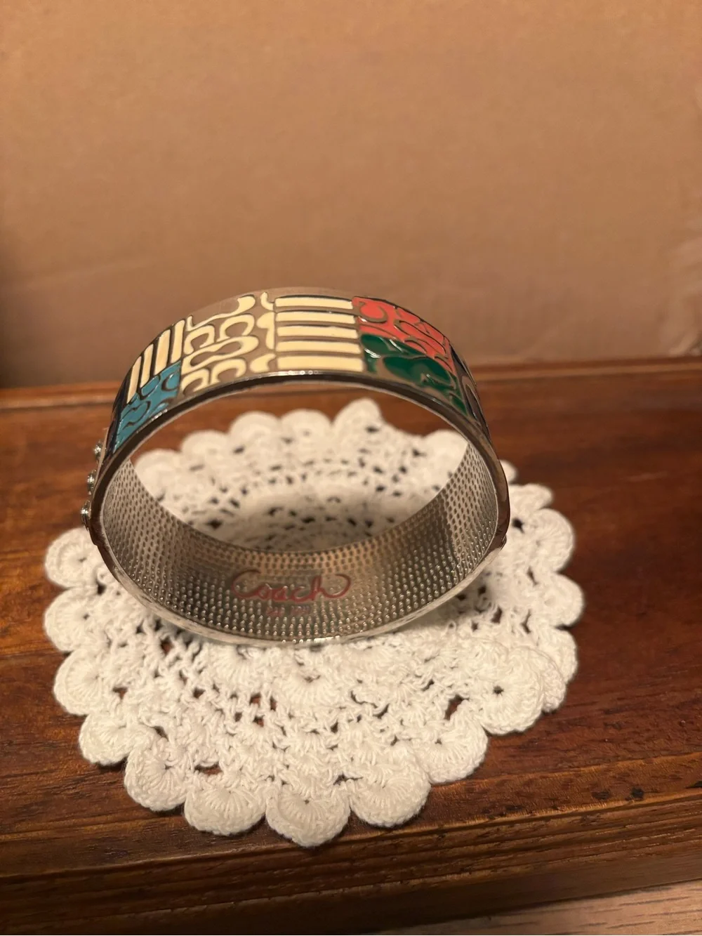 Coach Silver Bangle with Multicolor Enamel Panels